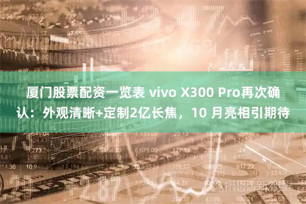 厦门股票配资一览表 vivo X300 Pro再次确认：外观清晰+定制2亿长焦，10 月亮相引期待