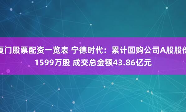 厦门股票配资一览表 宁德时代:累计回购公司A股股份1599万股 成交总金额43.86亿元
