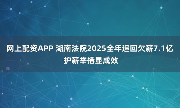 网上配资APP 湖南法院2025全年追回欠薪7.1亿 护薪举措显成效